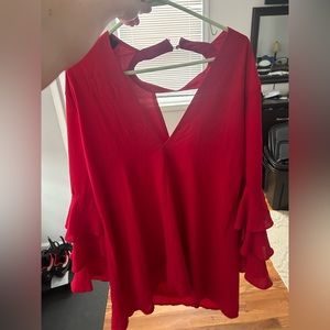 Red Ruffle Sleeve Mini Dress